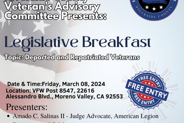 The Riverside County Veterans Advisory Committee's Legislative Breakfast