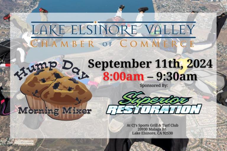 The Hump Day Morning Mixer is a free event hosted by the Lake Elsinore Valley Chamber of Commerce and Next Young Professionals. Attendees are encouraged to bring business cards, brochures, and flyers for networking opportunities. Additionally, each mixer features an exciting 50/50 Raffle.  This mixer is held on the second Wednesday of every month, providing a valuable opportunity to connect with the local business community.