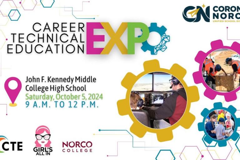 Schools will be there to showcase our CTE pathways. All ages are welcome!  FREE Transportation is available! There will be shuttles to Norco College from Coronita Elementary, Home Gardens Academy, Jefferson Elementary and the Parent Center. See below for schedule.  For more information, please call (951) 736-5149.