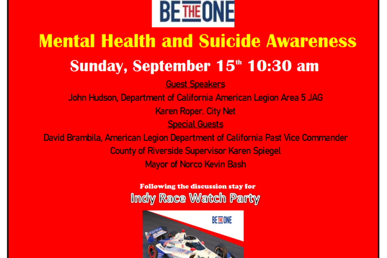American Legion Post 328 Norco Be The One Discussion Sept 15 10:30 am