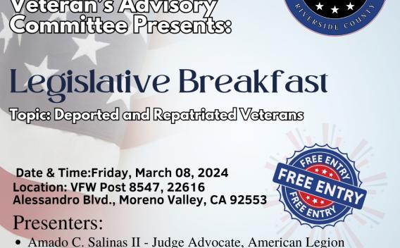 The Riverside County Veterans Advisory Committee's Legislative Breakfast