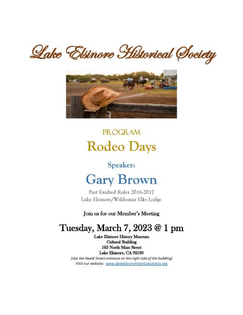 Lake Elsinore Historical Society Meeting Notice