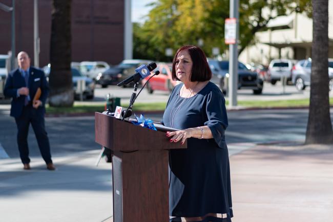 Supervisor Karen Spiegel at the Flag raising ceremony