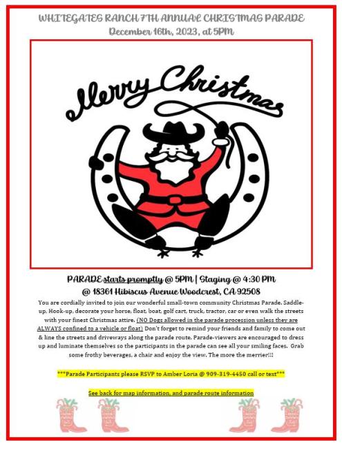 7th Annual Whitegates Ranch Woodcrest Christmas Parade