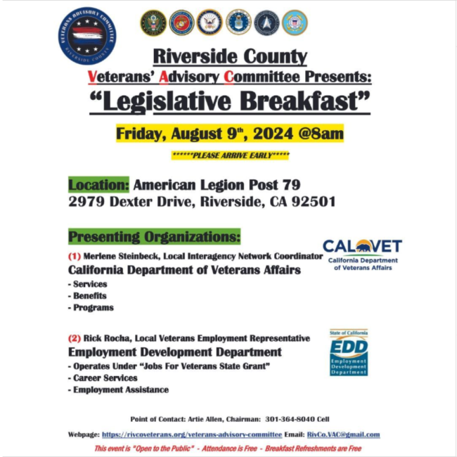 Riverside County Veterans’ Advisory Committee's "Legislative Breakfast"