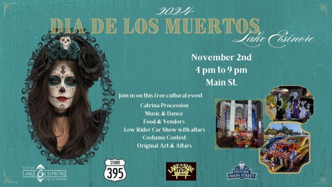 Join us for a free celebration of Día de los Muertos, hosted by the City of Lake Elsinore! Experience a vibrant cultural event filled with lively music, captivating dance performances, and an exciting costume contest. It’s a wonderful opportunity to honor and celebrate this meaningful tradition. Don’t miss out on the festivities!