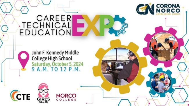 Schools will be there to showcase our CTE pathways. All ages are welcome!  FREE Transportation is available! There will be shuttles to Norco College from Coronita Elementary, Home Gardens Academy, Jefferson Elementary and the Parent Center. See below for schedule.  For more information, please call (951) 736-5149.