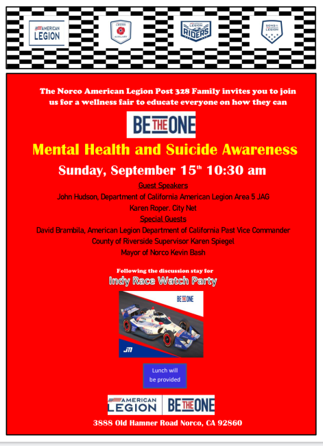 American Legion Post 328 Norco Be The One Discussion Sept 15 10:30 am