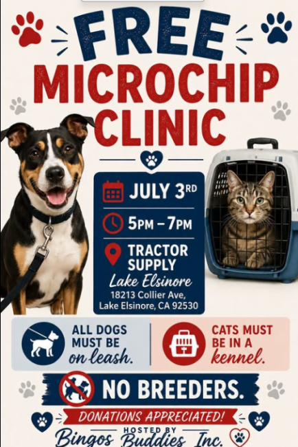 Lake Elsinore Free microchip clinic 